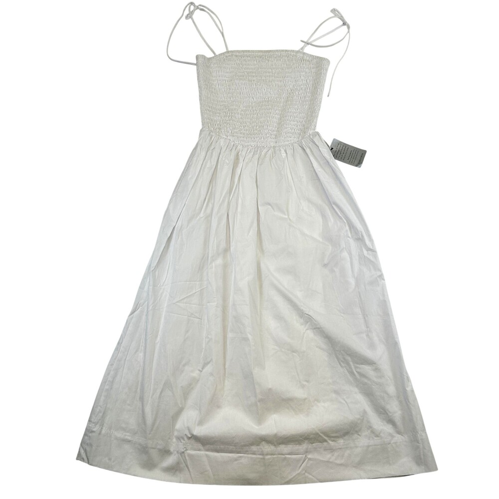 ASTR The Label Dress Womens Small Harper A-Line White Smocked Cotton Tie Strap